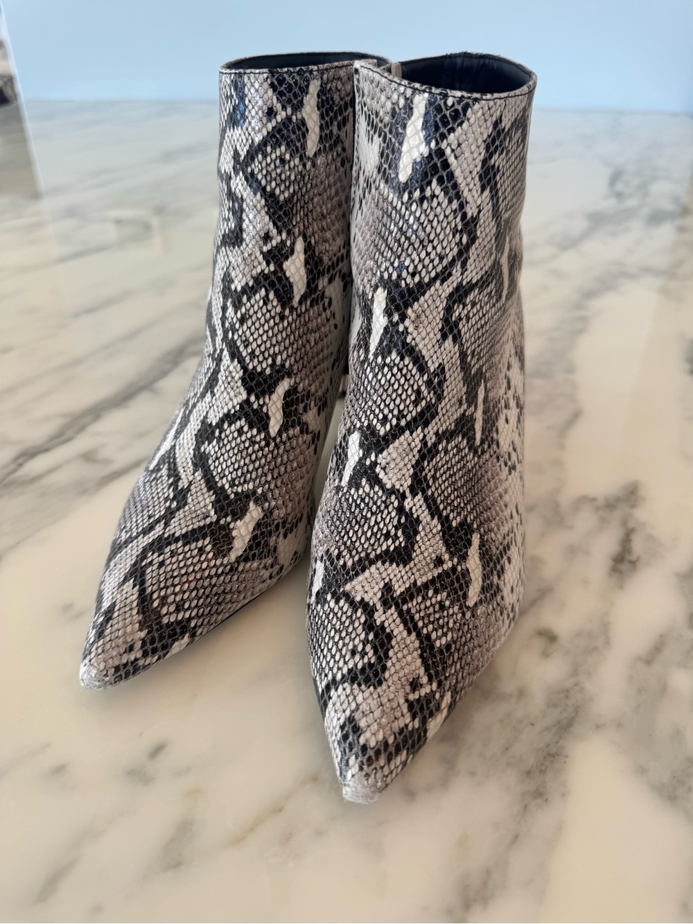 Tony Bianco Snake-Print Pointed Ankle Boots - Black & White